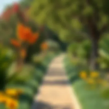 Serene Walkways in Nature Walking path surrounded by vibrant flora in Hadiqat Al-Rawla