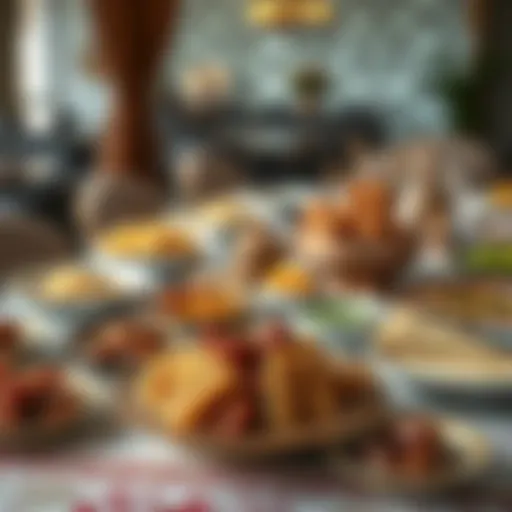 A beautifully arranged iftar table adorned with traditional dishes and dates.