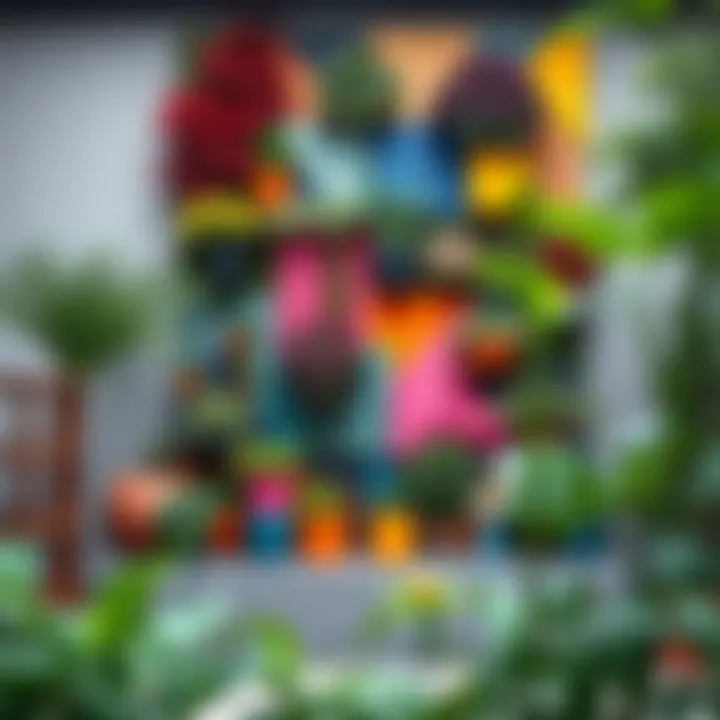 Unique vertical garden featuring unconventional materials and vibrant colors