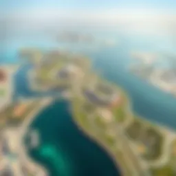 Aerial view of Jubail Island showcasing its lush greenery and modern infrastructure