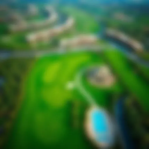 Aerial view of Jumeirah Golf Estates showcasing lush green landscapes and luxurious villas