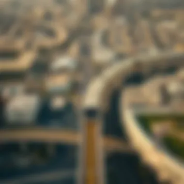 Aerial Perspective of Metro Connectivity in Al Seef Aerial view of Dubai showing metro lines and Al Seef area