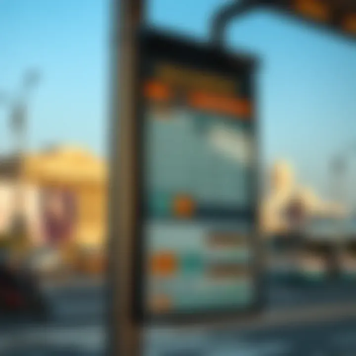 Bus schedule display board at a transit stop