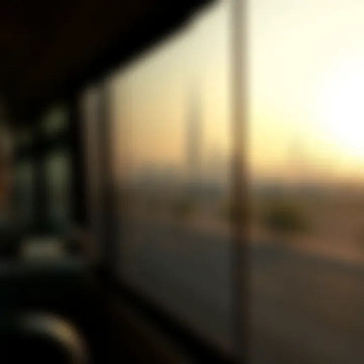 Scenic view of the Dubai skyline from a bus window