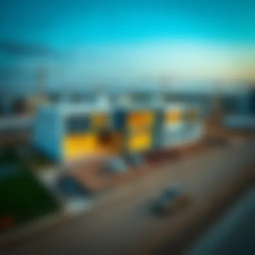 Aerial view of a construction site showcasing modern architecture