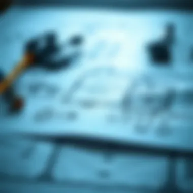 Blueprints and Plans of Innovative Projects Detailed graphic of construction blueprints and plans
