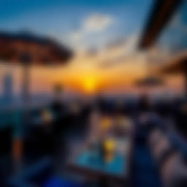 Sunset view from a luxury rooftop lounge