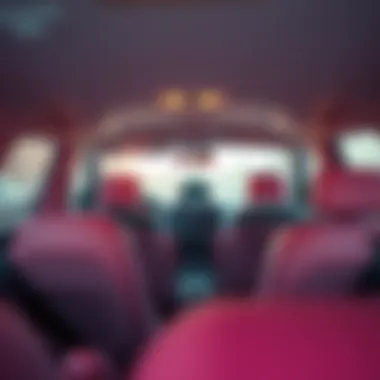Interior of a pink taxi showcasing comfort and safety features