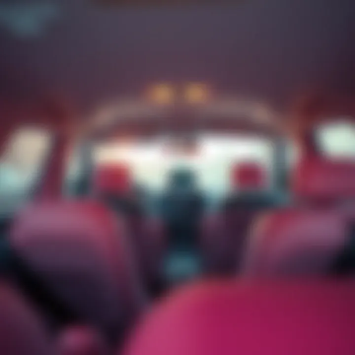 Interior of a pink taxi showcasing comfort and safety features