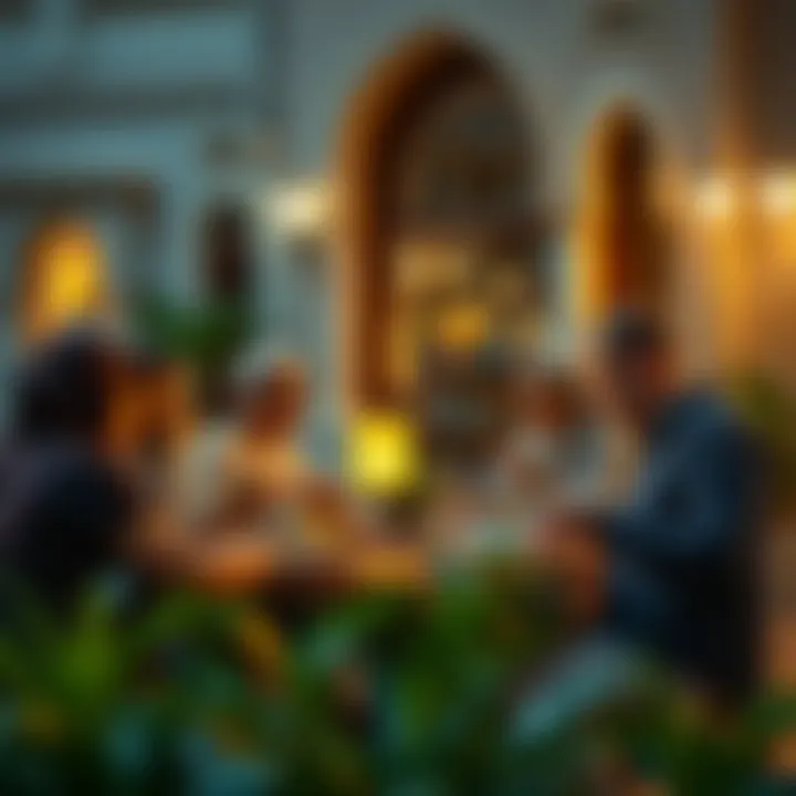 A gathering of friends sharing a meal during Ramadan