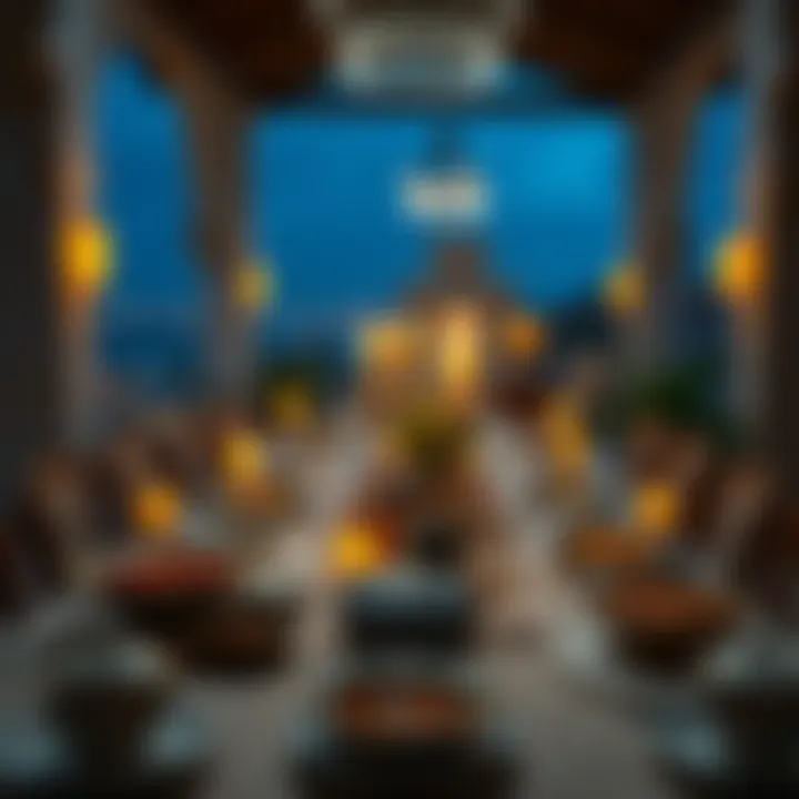 A beautifully set table for Iftar with traditional dishes