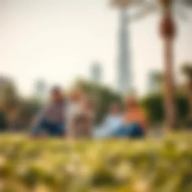 Family enjoying leisure time in a scenic park in Dubai