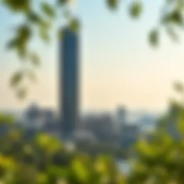 Sondos Tower surrounded by lush greenery and urban landscape