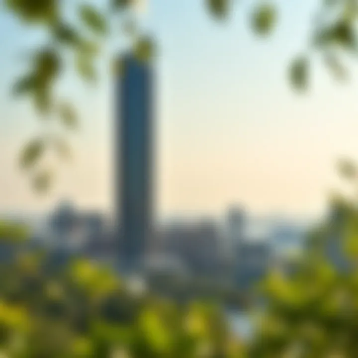 Sondos Tower surrounded by lush greenery and urban landscape