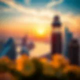 Panoramic view of Sondos Tower at sunset