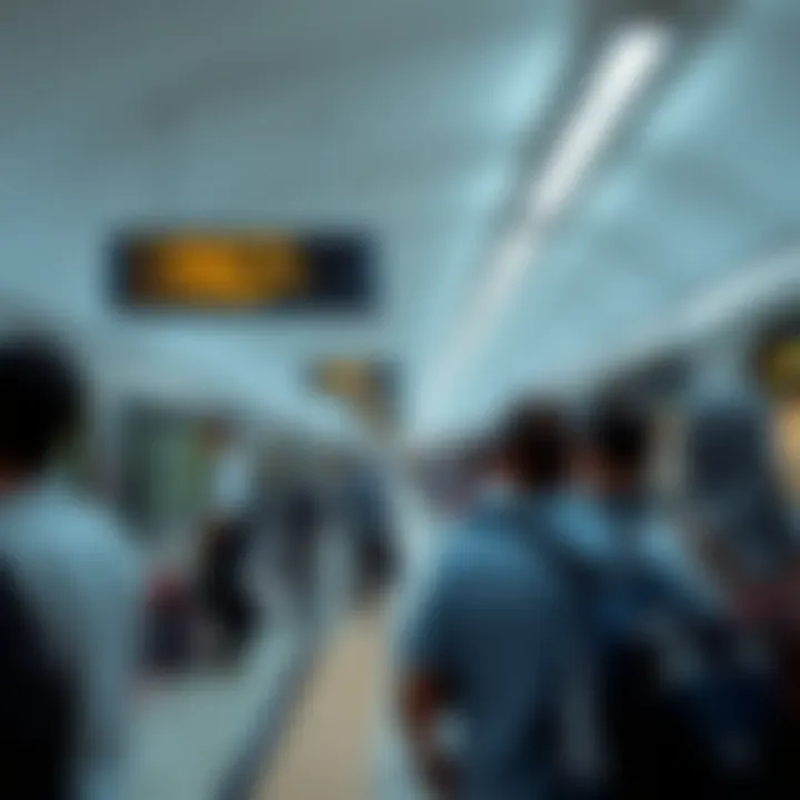 Commuters at Dubai Metro Station on Sunday Commuters waiting at a metro station during Sunday