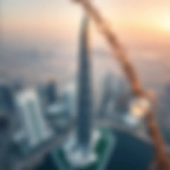 Aerial view of Al Thuraya Tower surrounded by Dubai's urban landscape