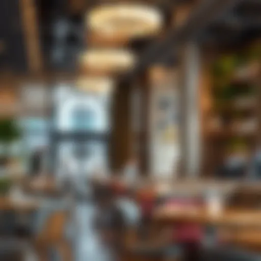 A stunning view of a modern café interior in Dubai showcasing a blend of traditional and contemporary design elements.