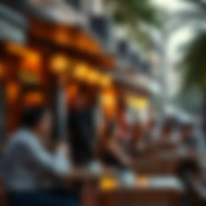 A vibrant street café scene in Dubai, capturing the lively interactions and social dynamics among patrons enjoying their coffee.