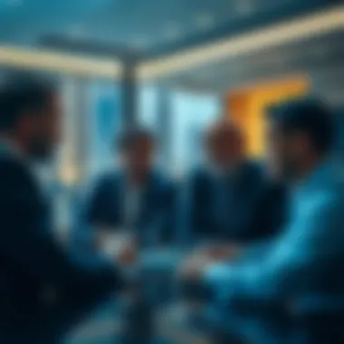 Investors Discussing Cryptocurrency Investments Investors discussing cryptocurrency investments in property