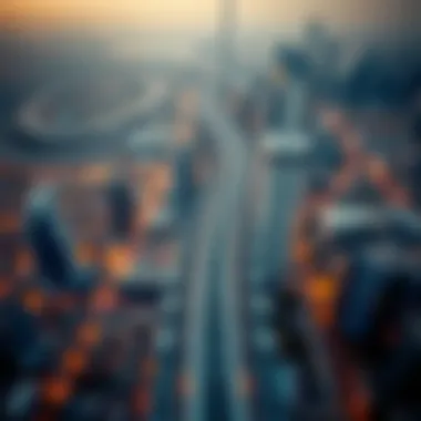 Aerial View of Dubai Metro Line Aerial view of Dubai showing the metro line and surrounding real estate