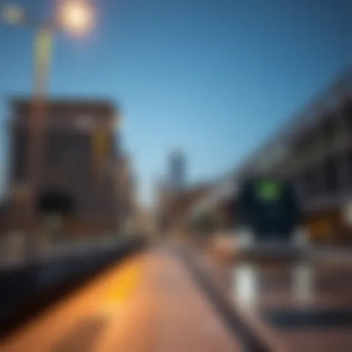 Modern Dubai Metro station at Center Point during evening hours