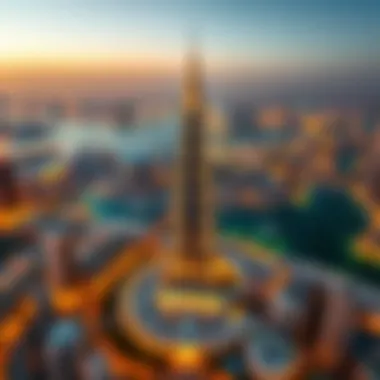Aerial View of The Palm Tower in Dubai's Skyline Aerial perspective of The Palm Tower within Dubai's vibrant skyline
