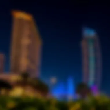 Architectural marvel of The Pointe against the night sky