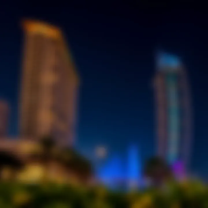Architectural marvel of The Pointe against the night sky