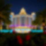 A breathtaking view of The Pointe illuminated at night