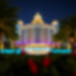A breathtaking view of The Pointe illuminated at night