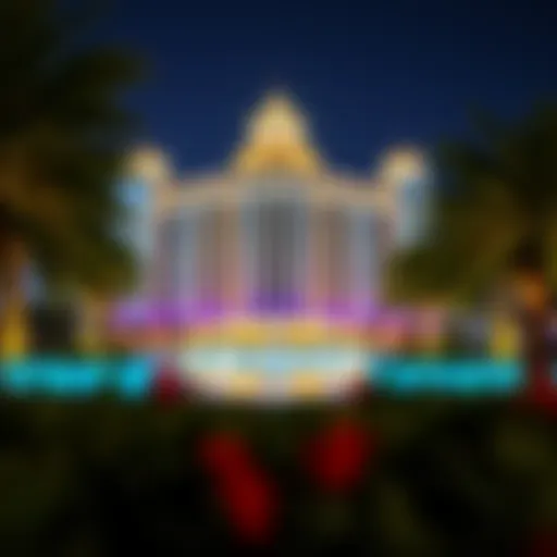 A breathtaking view of The Pointe illuminated at night