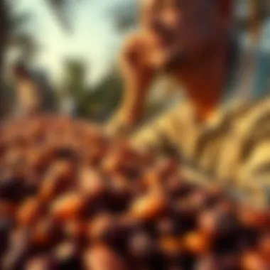 Farmers harvesting dates, highlighting a key staple in UAE's agriculture.