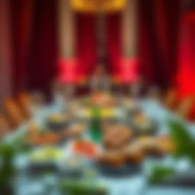 Dining: A Cultural Experience A beautifully set table featuring staple foods from the UAE, inviting and colorful.