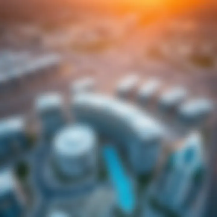 Aerial view showcasing ذا فالي دبي's modern architecture