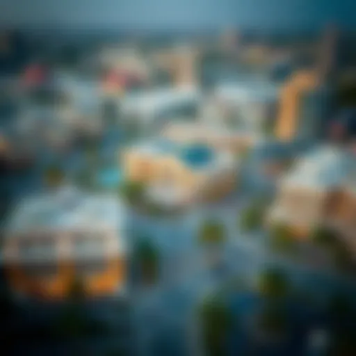 Aerial view of Town Square Dubai showcasing its modern architecture and layout