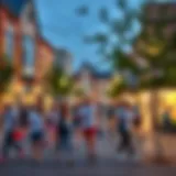 A vibrant town square bustling with community activities