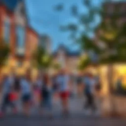 A vibrant town square bustling with community activities