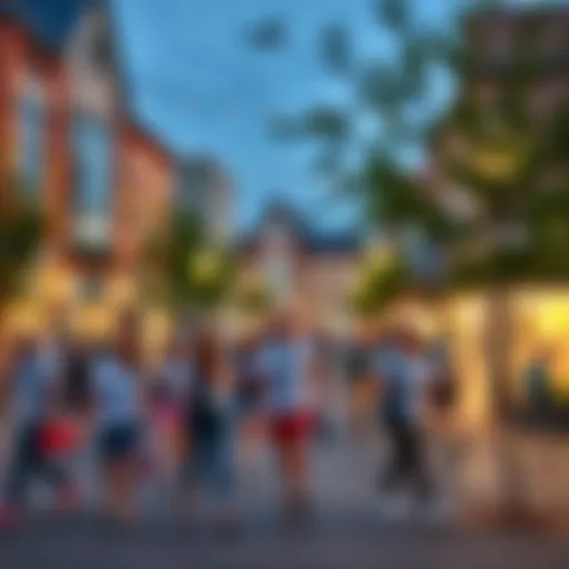 A vibrant town square bustling with community activities