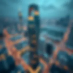 Aerial view of Ubora Commercial Tower showcasing its unique architectural design