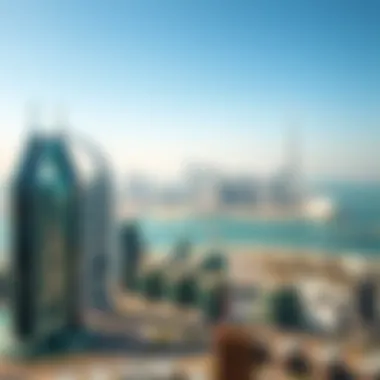 Panoramic View of Dubai Skyline Featuring Ubora Panoramic view of Dubai skyline with Ubora Commercial Tower in focus