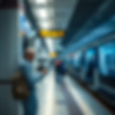 A traveler using a Nol card at a metro station in Dubai