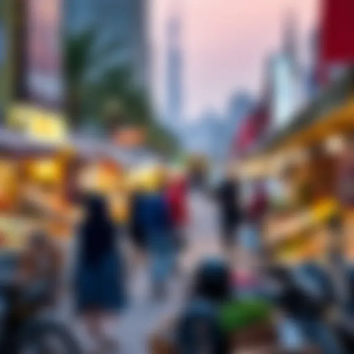 A bustling market scene in Dubai with visitors enjoying the benefits of Free Parking Day.