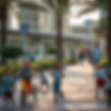 An urban park in Dubai filled with families enjoying outdoor activities on Free Parking Day.