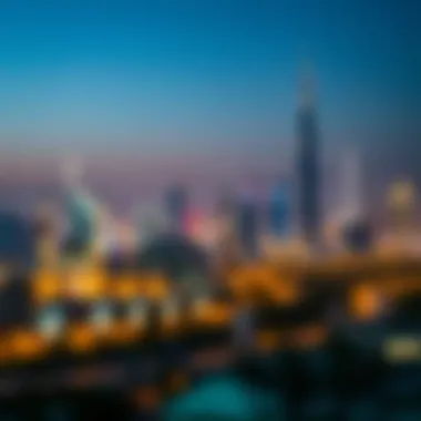 Dubai Skyline During Ramadan Nights Skyline of Dubai illuminated during Ramadan nights