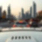 Taxi navigating the skyline of Dubai