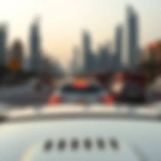 Taxi navigating the skyline of Dubai