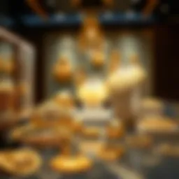 An elegant display of gold jewelry showcasing intricate designs