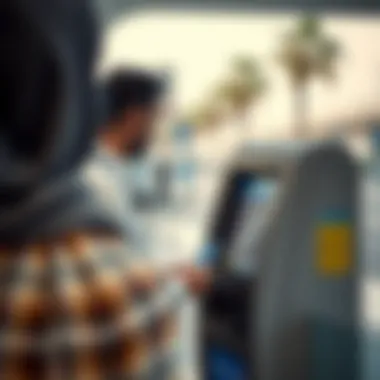 User interacting with Nol card top-up kiosk