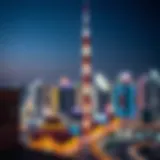A breathtaking view of the Dubai skyline adorned with festive lights during Ramadan.